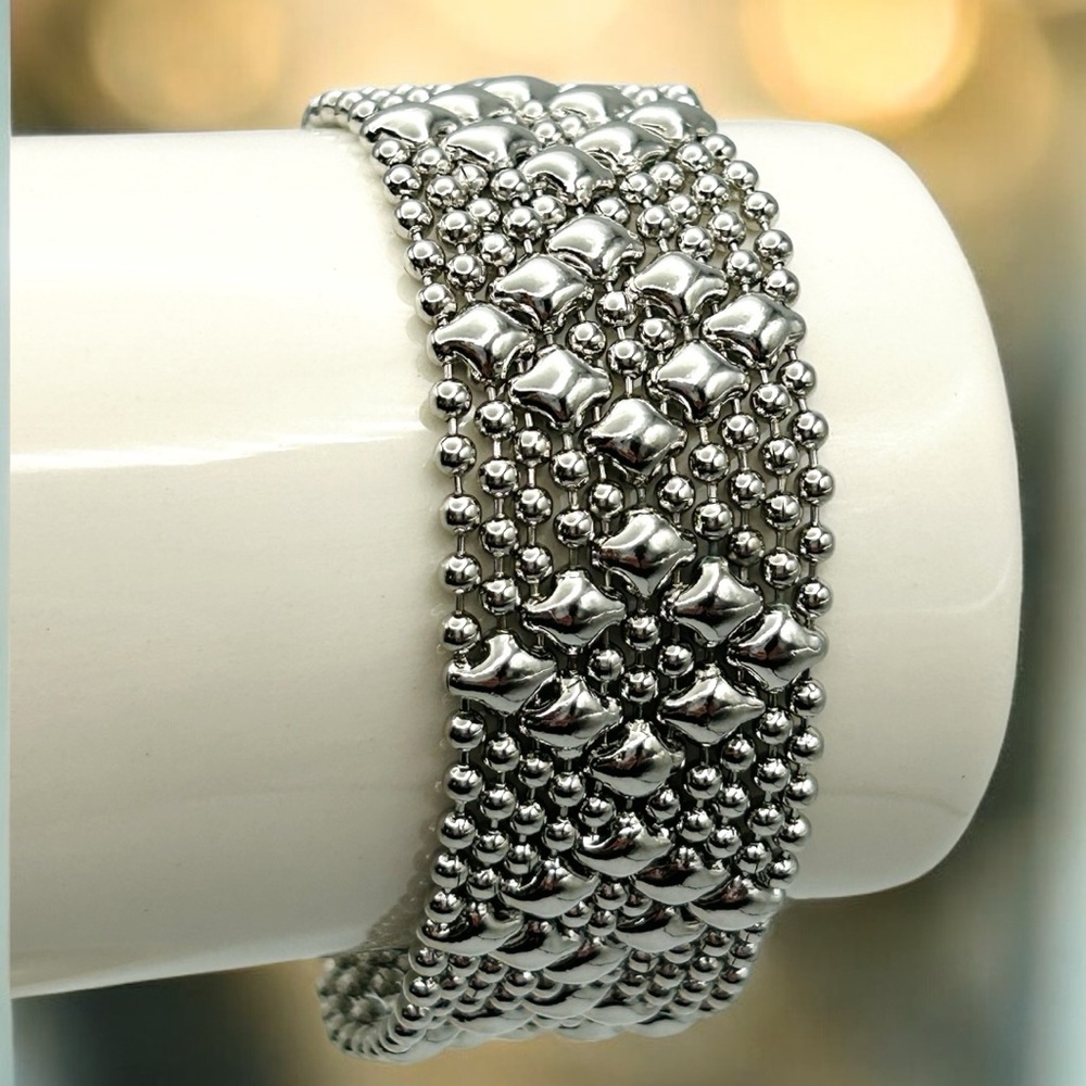 ✨ Sergio Gutierrez Liquid Metal Snap Bracelet | Silver Tone Mesh | 8” LIKE NEW!